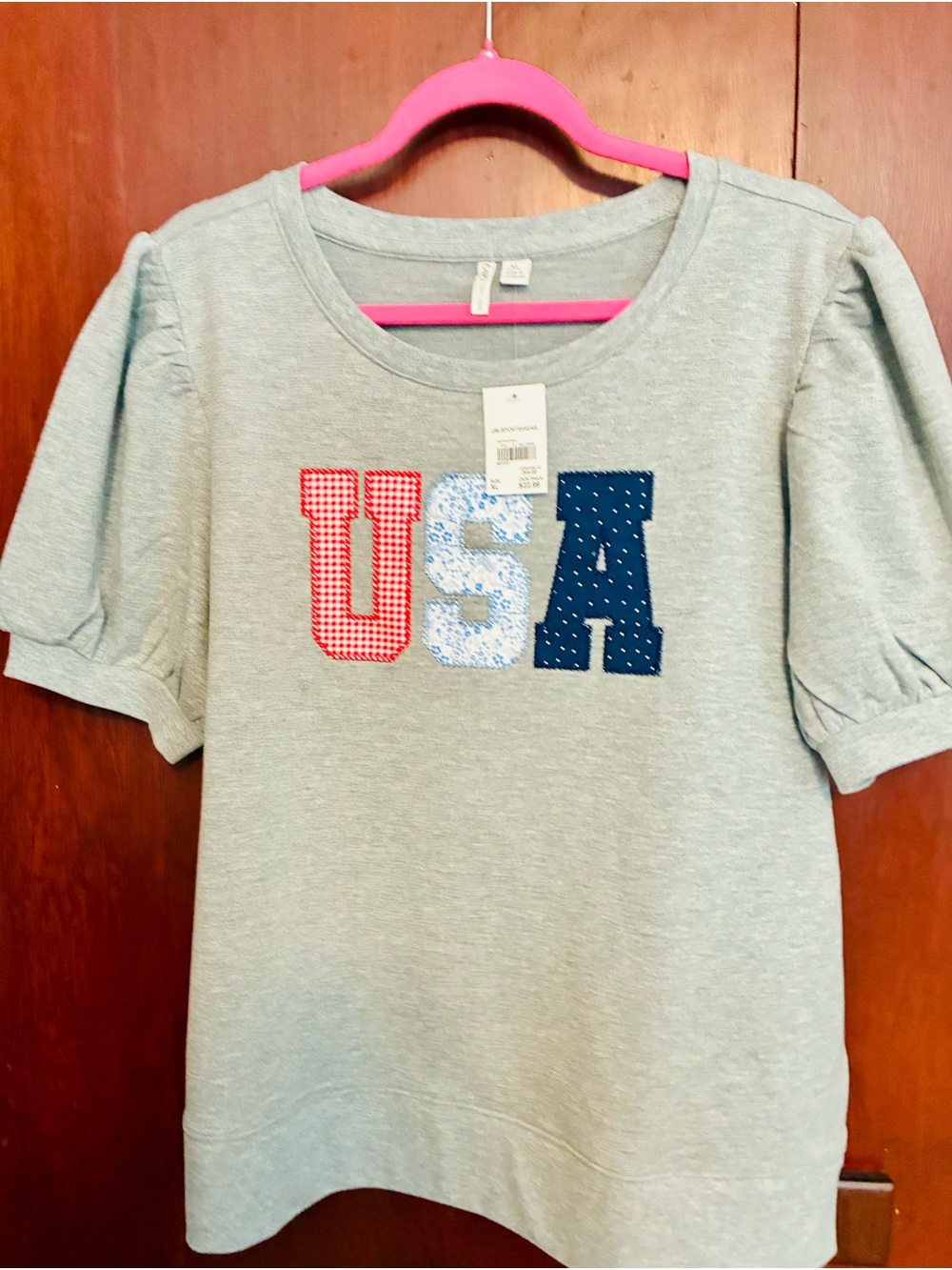 Cato Gray USA Applique Puff-Sleeve Sweatshirt